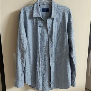 David Donahue blue and green gingham check long-sleeve dress shirt